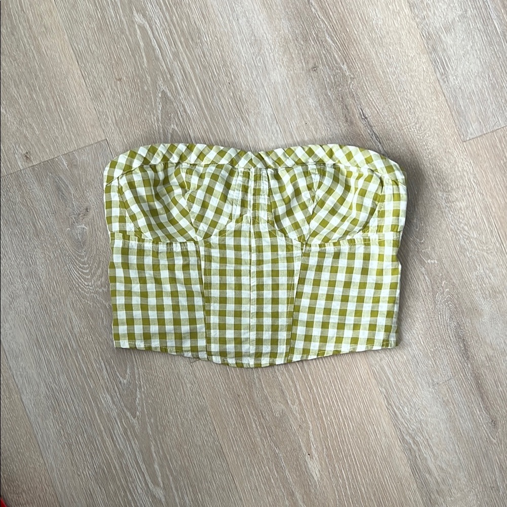 Free People Green Gingham Top